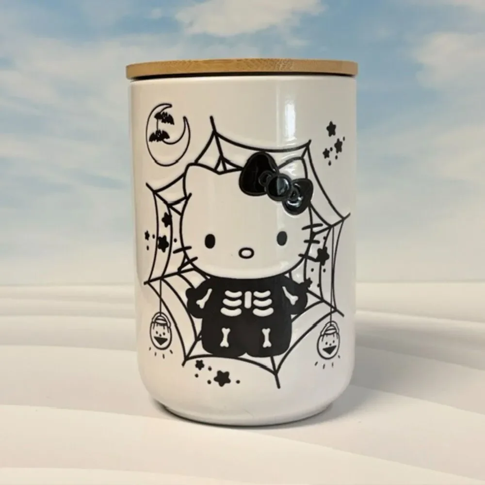Hello Kitty Skeleton Halloween Ceramic Canister Bamboo Lid 40.57 Oz Sanrio 2023